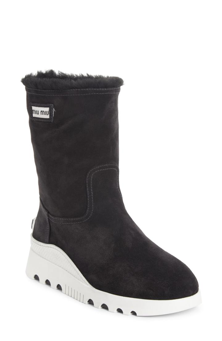Women's Miu Miu Genuine Shearling Boots Us / 35eu - Black