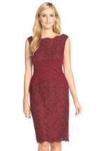 Women's Tadashi Shoji Crisscross Waist Lace Sheath Dress - Burgundy