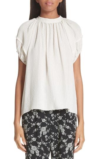 Women's Co Puff Sleeve Silk Cloque Jacquard Blouse - Ivory
