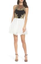 Women's Blondie Nites Applique Bodice Fit & Flare Halter Dress - Black