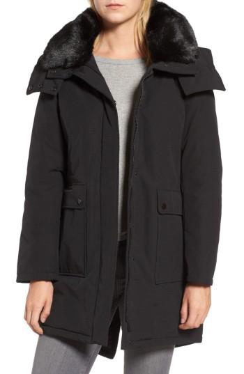 Women's French Connection Hooded Anorak With Detachable Faux Fur Collar - Black