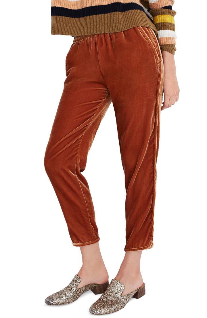Women's Madewell Velvet Track Trousers, Size - Brown