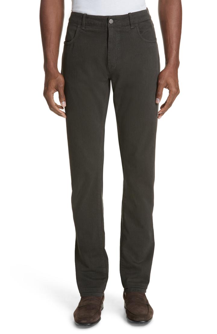 Men's Canali Stretch Cotton Five-pocket Trousers R Eu - Brown
