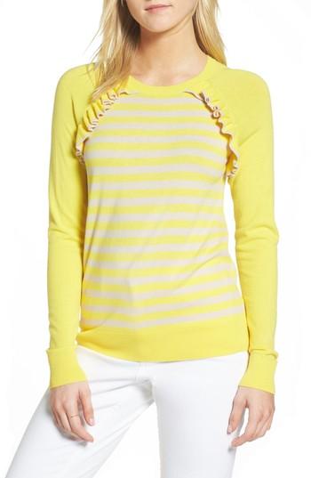 Women's 1901 Ruffle Trim Stripe Sweater - Yellow