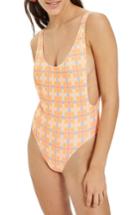 Women's Topshop Check Print One-piece Swimsuit Us (fits Like 0-2) - Orange