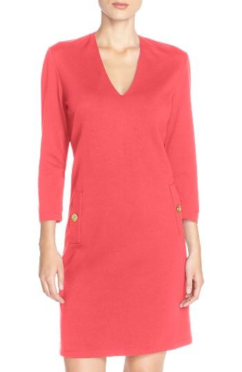 Women's Eliza J Button Pockets Ponte A-line Dress - Coral