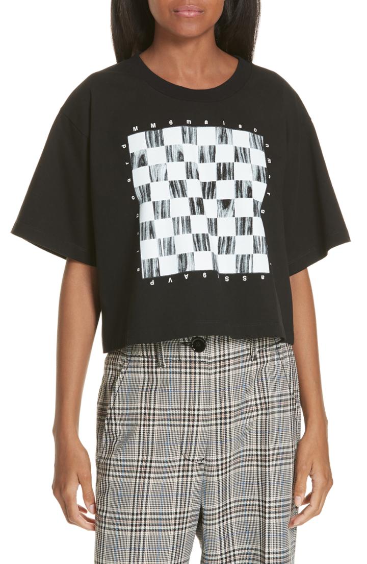Women's Mm6 Maison Margiela Checkerboard Graphic Crop Tee - Black