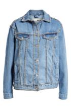 Women's Topshop Oversize Crystal Seam Denim Jacket Us (fits Like 2-4) - Blue