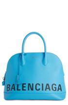 Balenciaga Medium Logo Leather Satchel With Water Repellent Coat - Blue