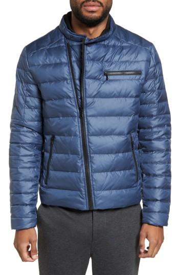 Men's Kenneth Cole New York Asymmetrical Full Zip Insulated Puffer Jacket, Size - Blue