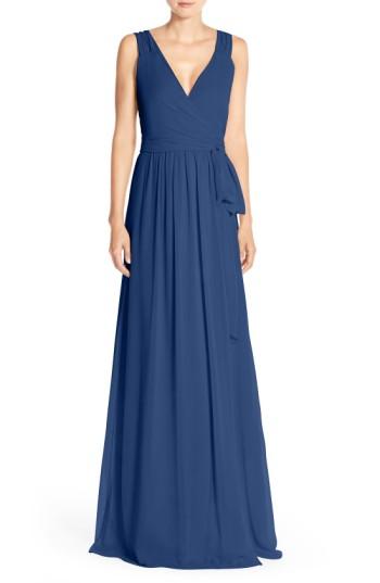 Women's Joanna August Newbury Gathered Sleeve Chiffon Wrap Gown
