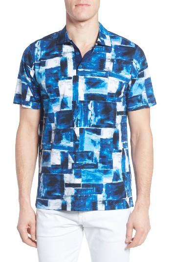 Men's Bugatchi Print Jersey Polo - Blue