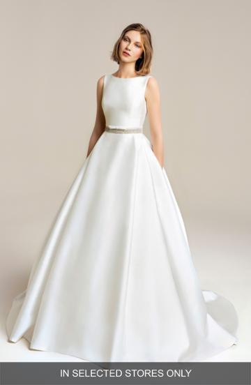 Women's Jesus Peiro Martina Embellished Belt Mikado Ballgown, Size - White