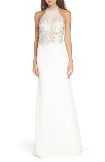 Women's Tadashi Shoji Embroidered Halter Trumpet Gown