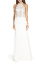 Women's Tadashi Shoji Embroidered Halter Trumpet Gown
