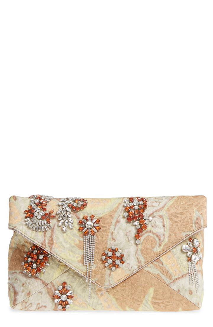 Dries Van Noten Crystal Embellished Brocade Envelope Clutch -