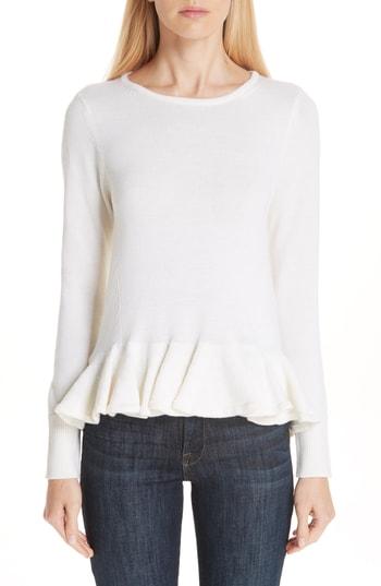 Women's Co Ruffle Peplum Wool Sweater - Ivory