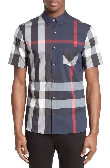 Men's Burberry Thornaby Trim Fit Check Sport Shirt - Blue