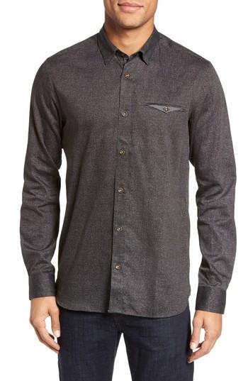 Men's Ted Baker London Norbor Modern Slim Fit Microdot Print Sport Shirt (l) - Black