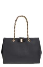 Salvatore Ferragamo Saffiano Leather Bow Shopper - Black