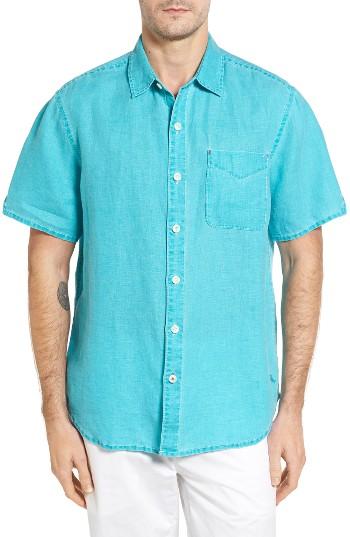 Men's Tommy Bahama 'sea Glass Breezer' Original Fit Short Sleeve Linen Shirt, Size - Blue