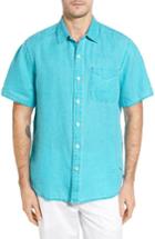 Men's Tommy Bahama 'sea Glass Breezer' Original Fit Short Sleeve Linen Shirt, Size - Blue