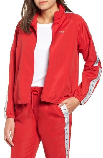 Women's Obey Cerise Zip Front Logo Track Jacket - Red