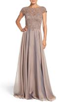 Women's La Femme Embellished Lace & Satin Ballgown - Brown