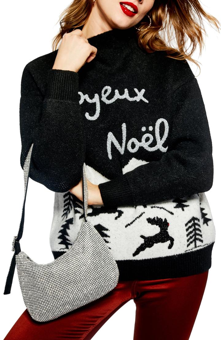 Women's Topshop Joyeux Noel Christmas Sweater - Black