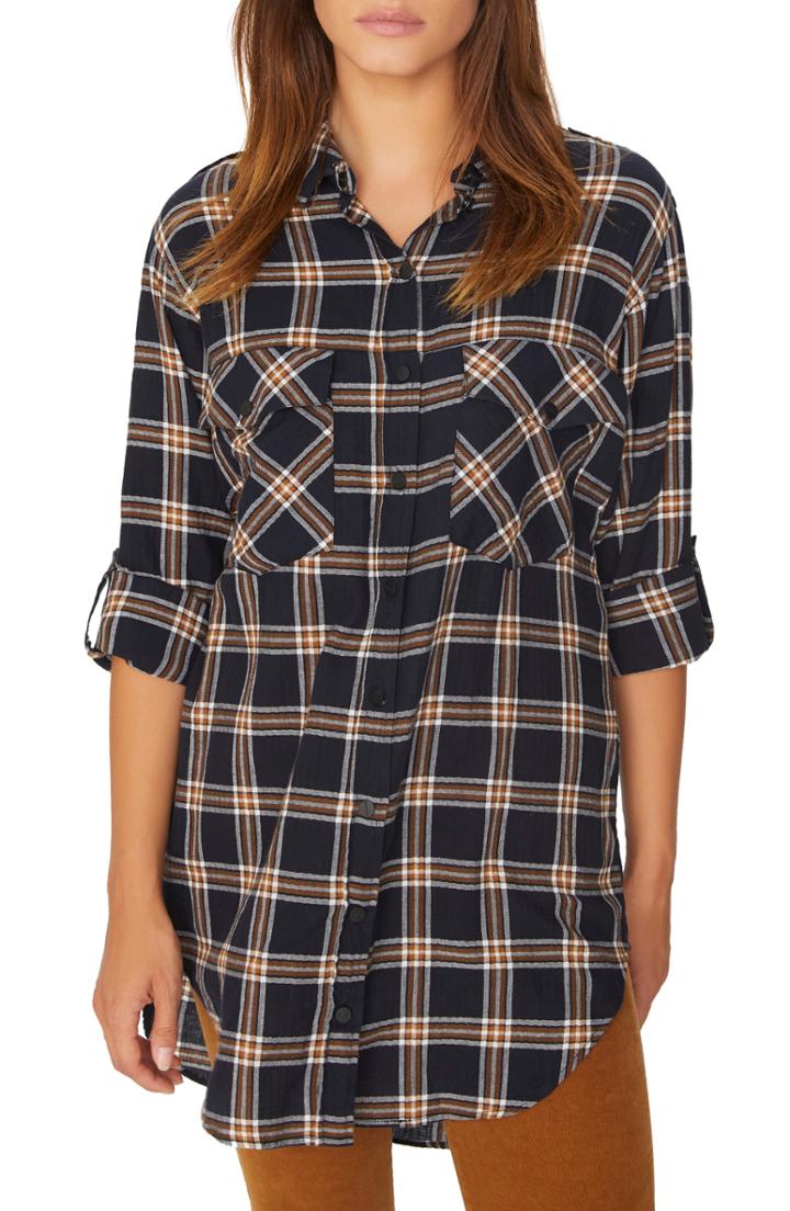 Women's Sanctuary Main Street Boyfriend Plaid Stretch Cotton Tunic