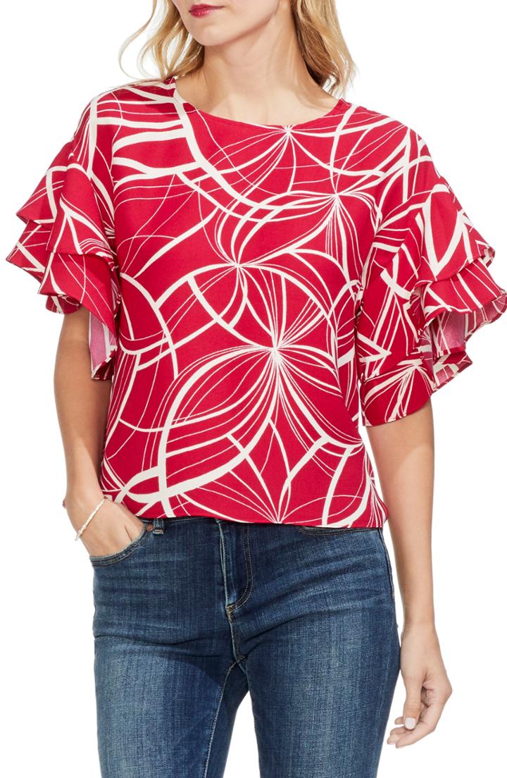 Women's Vince Camuto Ruffle Sleeve Print Top, Size - Red
