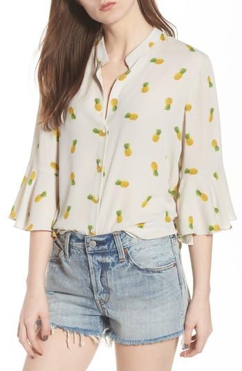 Women's Print Bell Sleeve Shirt - Beige