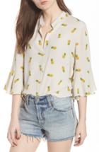 Women's Print Bell Sleeve Shirt - Beige