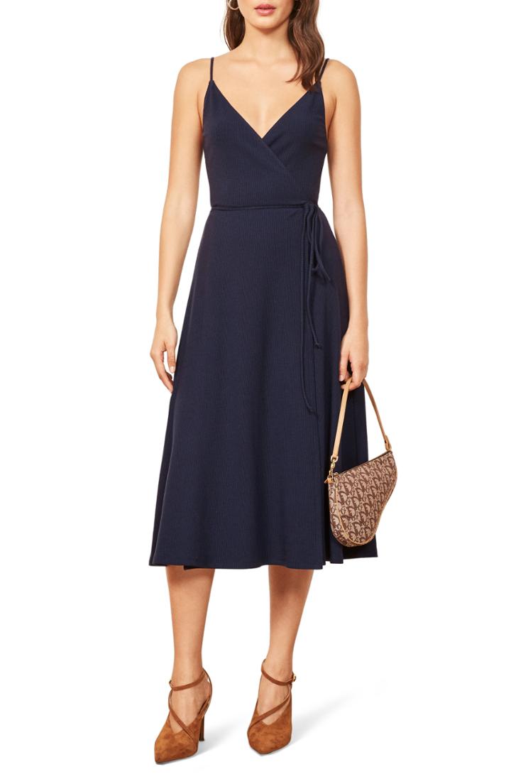 Women's Reformation Vicky Ribbed Wrap Dress - Blue