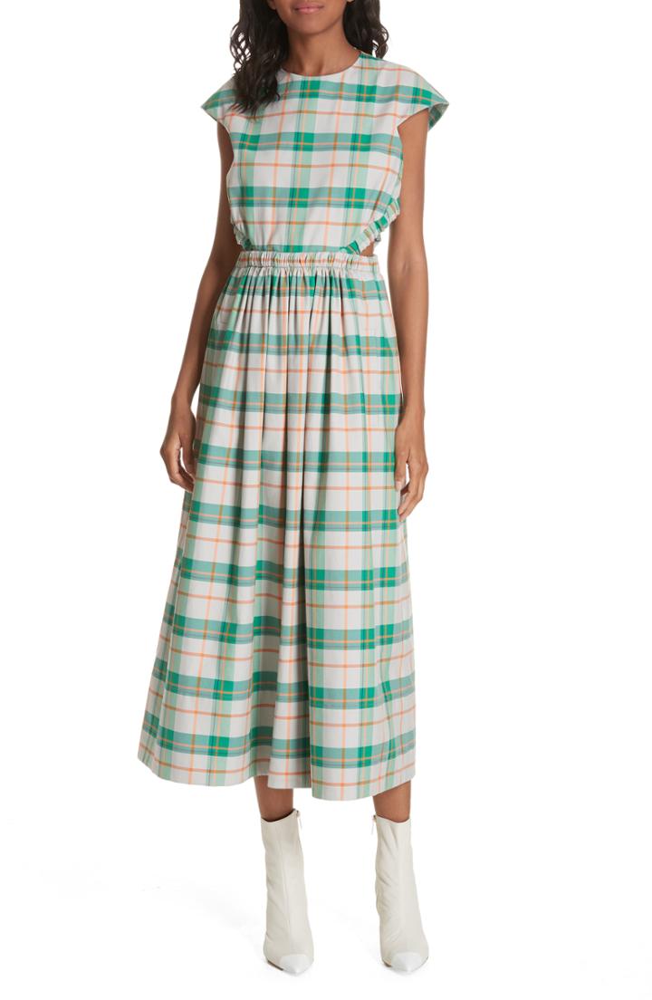 Women's Tibi Hani Plaid Cutout Midi Dress - Red