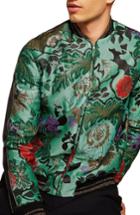 Men's Topman Floral Jacquard Souvenir Bomber Jacket - Green