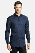 Men's Armani Collezioni Geometric Textured Sport Shirt, Size - Blue
