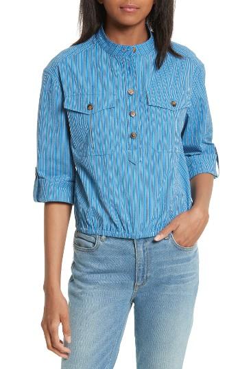 Women's Tory Burch Robin Stripe Roll Sleeve Top - Blue