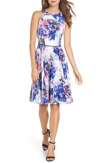 Women's Maggy London Floral Pleated Fit & Flare Dress - Blue