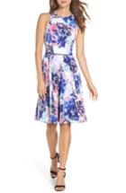 Women's Maggy London Floral Pleated Fit & Flare Dress - Blue