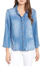 Women's Side Stitch Ripped Denim Shirt