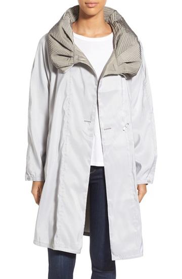 Women's Mycra Pac Designer Wear Reversible Pleat Hood Packable Travel Coat - Grey