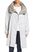 Women's Mycra Pac Designer Wear Reversible Pleat Hood Packable Travel Coat - Grey