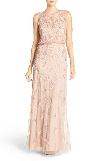Petite Women's Adrianna Papell Embellished Blouson Gown P - Pink