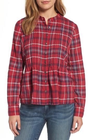 Women's Caslon Pintuck Plaid Shirt - Red