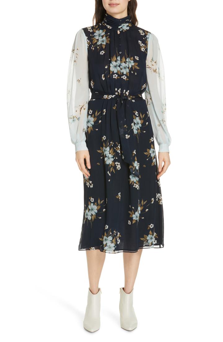 Women's Joie Abbryana Silk Chiffon High Neck Dress - Blue/green