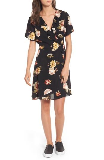 Women's Love, Fire Floral Gauze Wrap Dress - Black