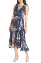 Women's Charles Henry Floral Sleeveless Wrap Dress - Blue
