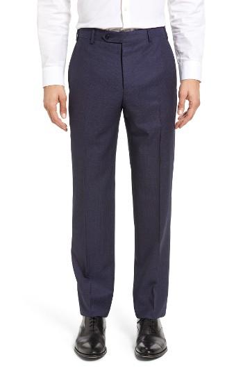 Men's Zanella Devon Flat Front Dot Wool Trousers - Blue