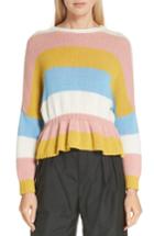Women's Red Valentino Ruffle Hem Stripe Wool Sweater, Size - White